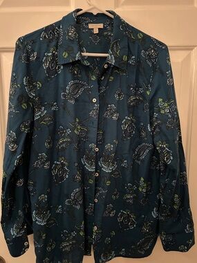 Talbots Floral Button-Down Shirt - Teal Blue